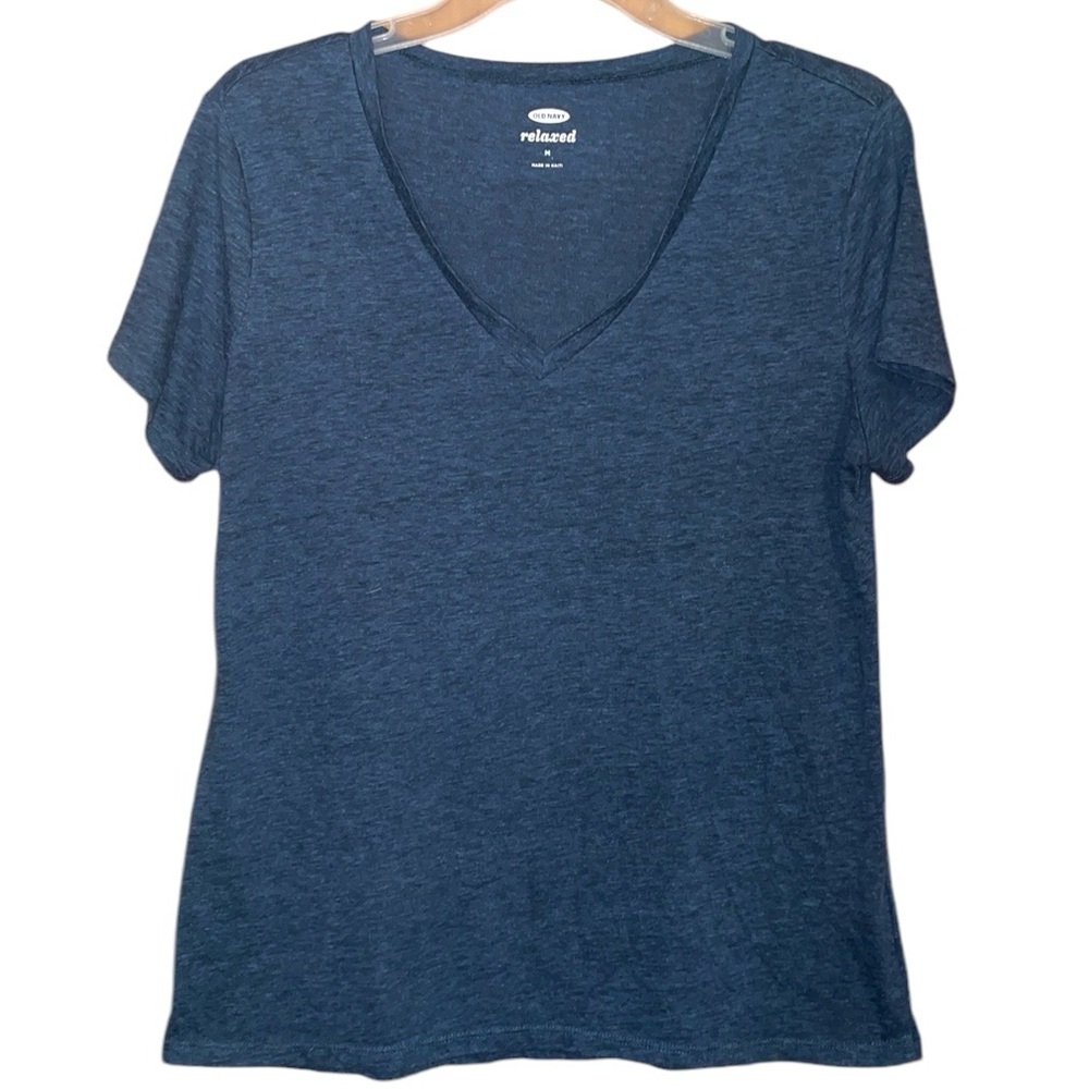 •OLD NAVY•DARK BLUE RELAXED FIT V NECK SHORT SLEEVE TEE SHIRT SIZE MEDIUM EUC